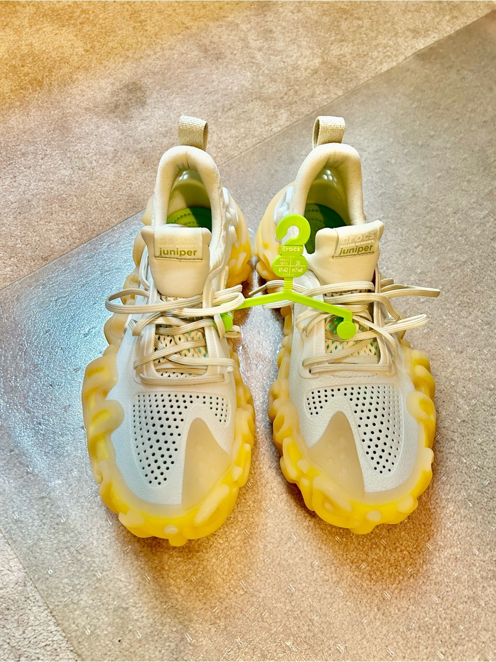CROCS Juniper Athletic Sneakers in Cream and Yellow